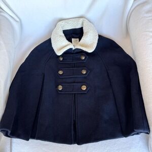 Gap Kids Girls Navy Blue Wool Blend Peacoat Cape White Collar Winter Girls Small
